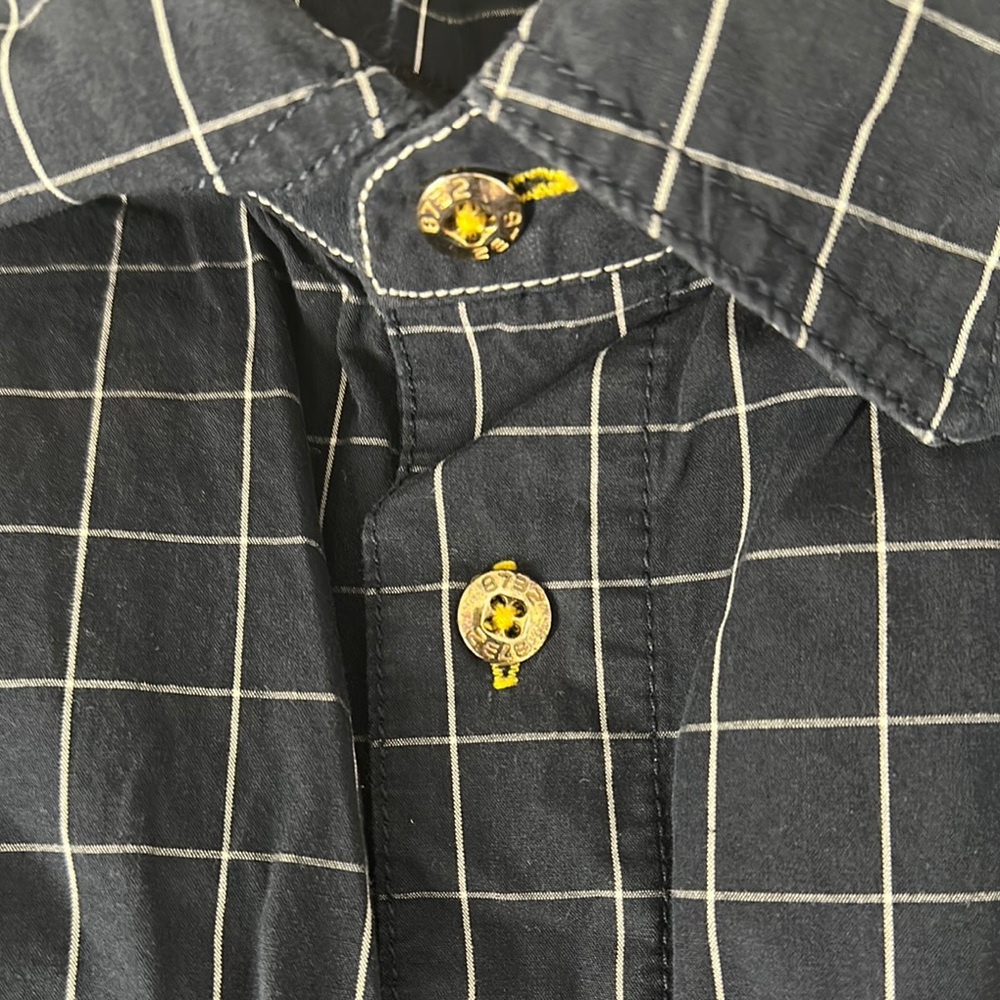 Eight 732 Checkered men’s button down Shirt navy blue with Gold Details - Picture 10 of 14